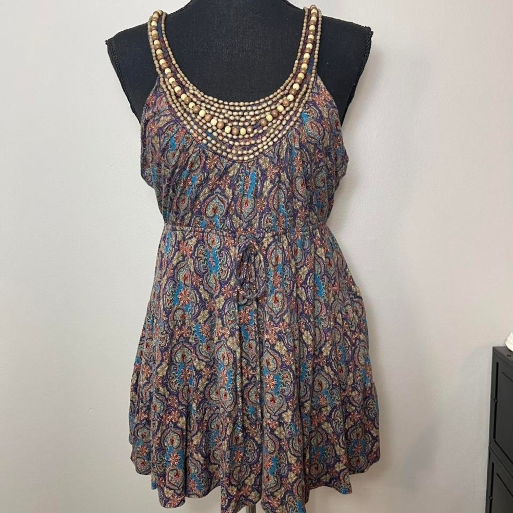 Charlotte Russe multicoloured paisley beaded tank top with wooden beads